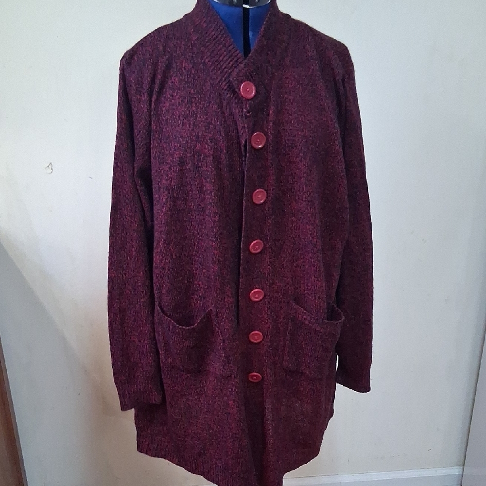 Womens Maroon Button-Up Long Cardigan